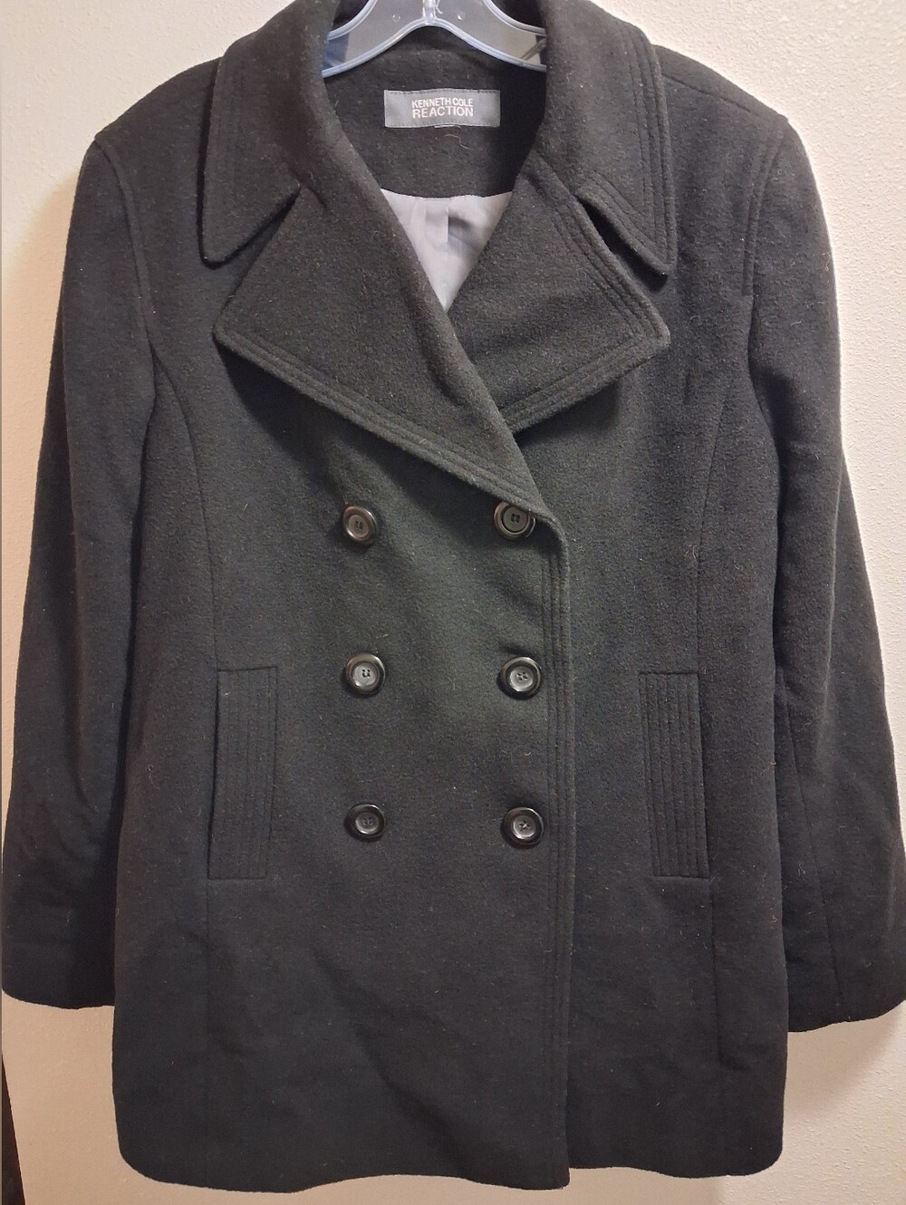 Kenneth Cole Reaction Women's Black Double-Breasted Wool Peacoat